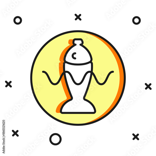 Filled outline Served fish with soy sauce on a plate icon isolated on white background. Flat filled outline style with shadow. Vector