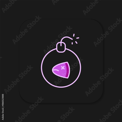 Filled outline Bomb ready to explode icon isolated on black background. Flat filled outline style with shadow. Vector