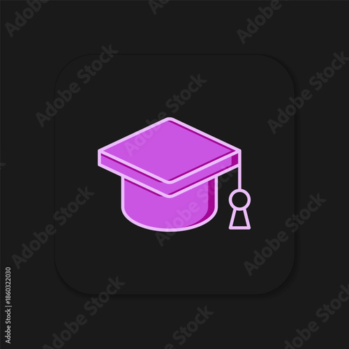 Filled outline Graduation cap icon isolated on black background. Graduation hat with tassel icon. Flat filled outline style with shadow. Vector