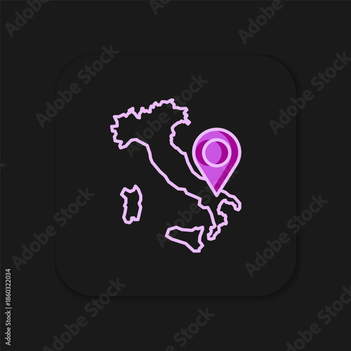 Filled outline Map of Italy icon isolated on black background. Flat filled outline style with shadow. Vector
