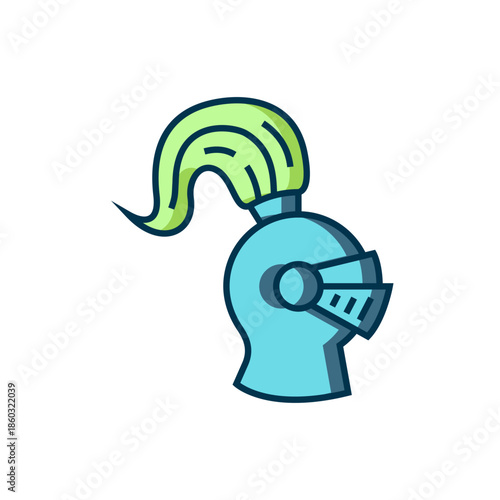Filled outline Medieval iron helmet for head protection icon isolated on white background. Knight helmet. Flat filled outline style with shadow. Vector