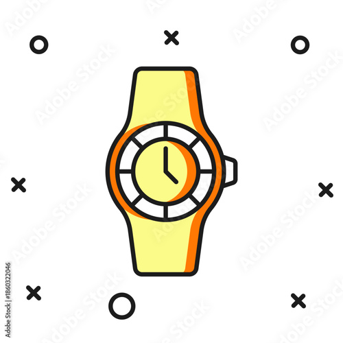Filled outline Wrist watch icon isolated on white background. Wristwatch icon. Flat filled outline style with shadow. Vector