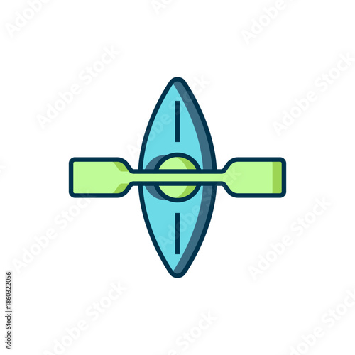 Filled outline Kayak and paddle icon isolated on white background. Kayak and canoe for fishing and tourism. Outdoor activities. Flat filled outline style with shadow. Vector