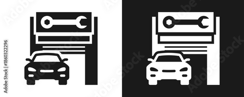 Repair Shop Icon Set Glyph In White And Black Background