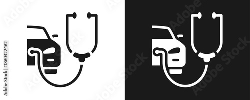Car Diagnostics Icon Set Glyph In White And Black Background