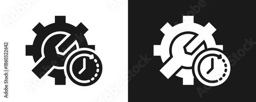 24 Hours Support Icon Set Glyph In White And Black Background