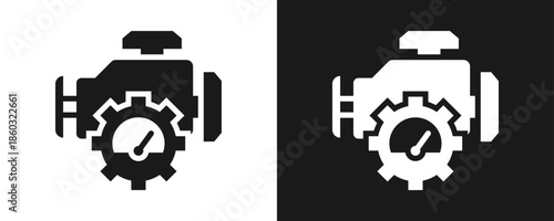 Engine Performance Icon Set Glyph In White And Black Background
