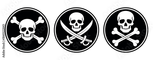 Skull and Crossbones with Swords Vector Graphic:.Ideal for Pirate Themes, Vintage Tattoos, Posters, and Adventure Design