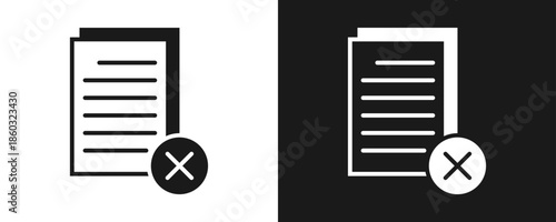 Delete File Icon Set Glyph In White And Black Background