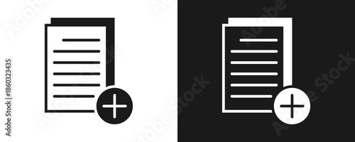 Add File Icon Set Glyph In White And Black Background