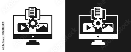 Content Management Icon Set Glyph In White And Black Background