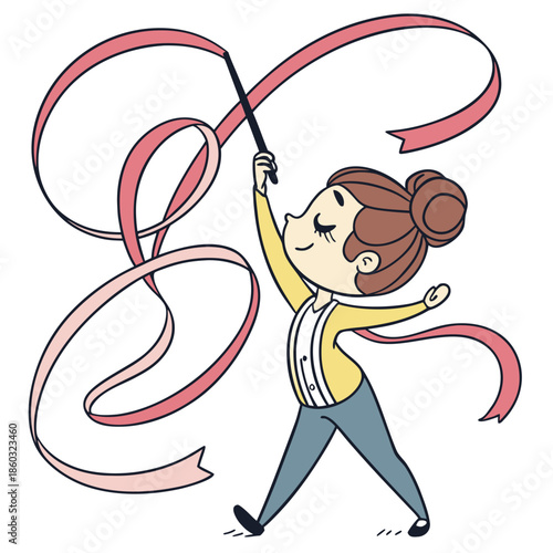 Girl with Ribbon Performing Rhythmic Gymnastics