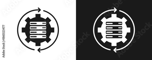 Data Processing Icon Set Glyph In White And Black Background