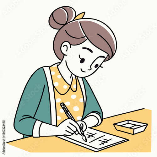 Girl writing at desk with pen on paper