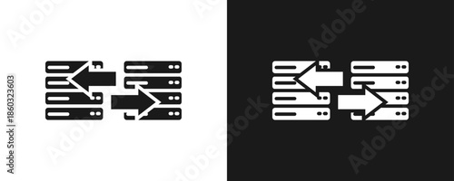 Data Migration Icon Set Glyph In White And Black Background