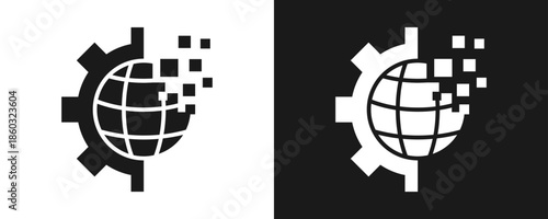 Digital Transformation Icon Set Glyph In White And Black Background