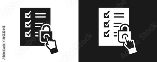 Access Control List Icon Set Glyph In White And Black Background
