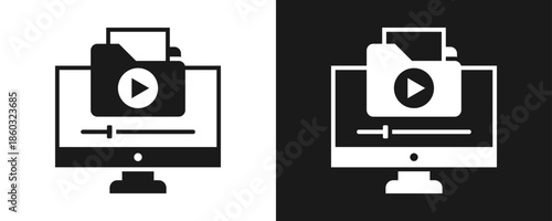 Video File Icon Set Glyph In White And Black Background