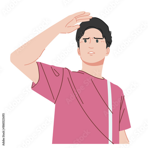 A man is trying to focus on looking at a distant object