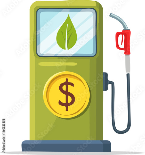 Green fuel pump with leaf symbol representing biofuel and alternative energy sources. Generative AI