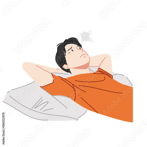 A man is overthinking before sleeping