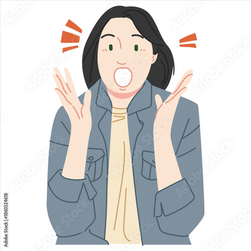 A short-haired woman with a blue outer was so surprised by something that she gaped