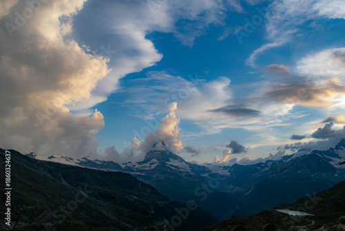The Matterhorn  in clouds early morning
