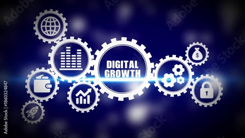 Digital Growth Concept with Gears and on Dark Blue Background business growth technology