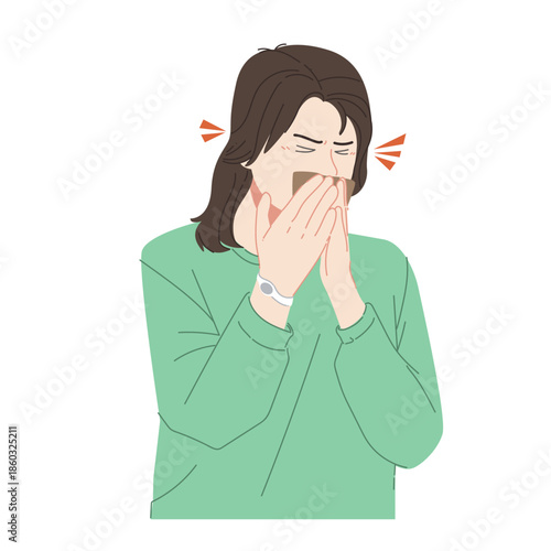 A woman was sneezing because she was exposed to dust