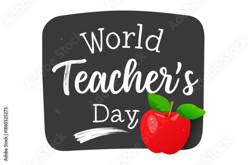 World Teacher’s Day Minimal Typography Badge with Red Apple Illustration.