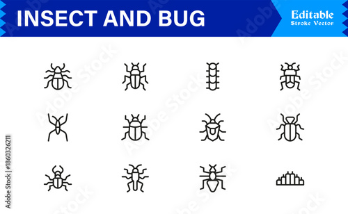 Bugs and Insects Line Icon Collection – Unique, Pixel-Perfect, and Editable Wildlife Illustrations