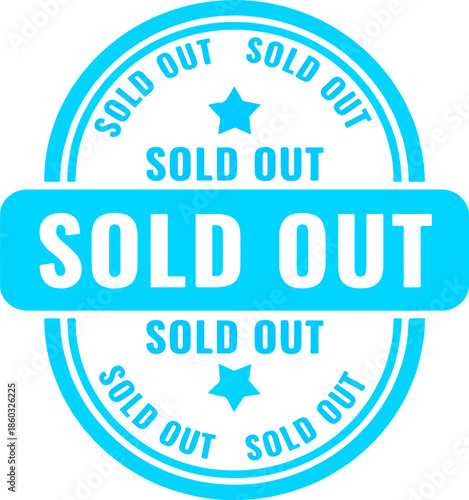 Isolated Cyan Round 'SOLD OUT' Vector Badge or Stamp