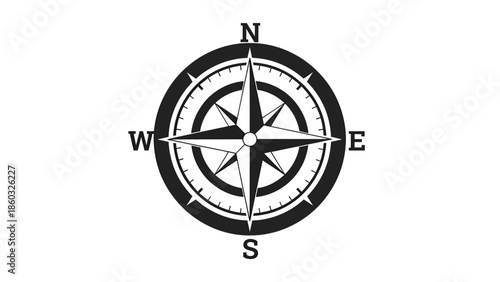 Black and White Compass Rose Graphic Design.