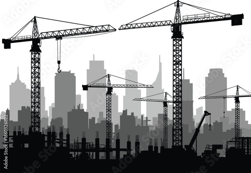 Construction, crane, building, site, urban, development, cityscape, skyline, scaffolding, machinery, infrastructure, engineering, architecture, high-rise, industrial, concrete, steel, tower crane