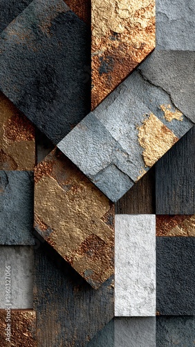 Abstract geometric stone design with texture and color variation