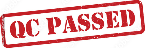 Red QC passed stamp on white background