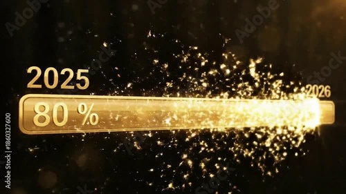 Golden timeline from 2025 to 2026 with sparkling transition