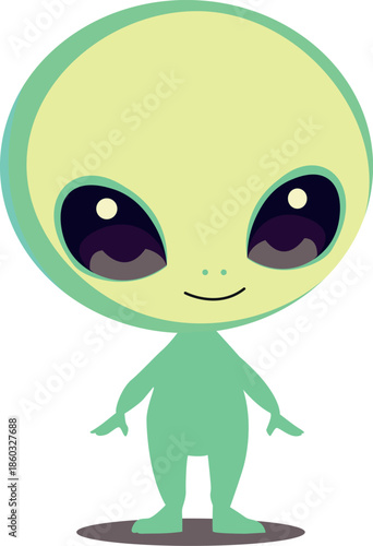 Charming cartoon alien character with large eyes and a friendly expression