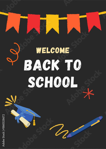 School-themed cover backgrounds. A collection of flat vector illustrations. Back to School. Poster or cover designs with school-themed elements and objects, simple backgrounds for posters.