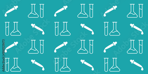 laboratory theme background, microscope and measuring glass equipment, pipettes, bacteria and viruses.