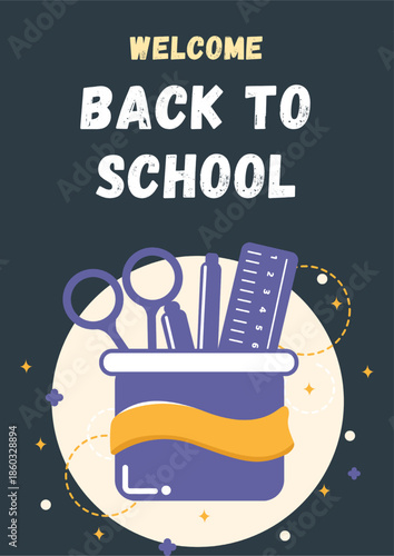 School-themed cover backgrounds. A collection of flat vector illustrations. Back to School. Poster or cover designs with school-themed elements and objects, simple backgrounds for posters.