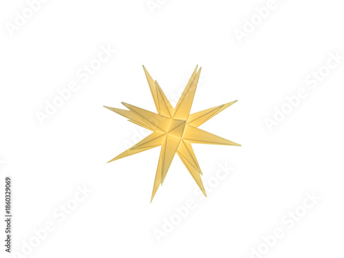 Golden geometric star isolated on white background.