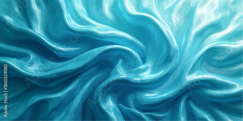 Blue silk and satin fabric with flowing abstract waves