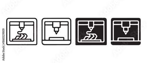 3D Printer Icons. Modern Additive Manufacturing Technology for Prototyping.