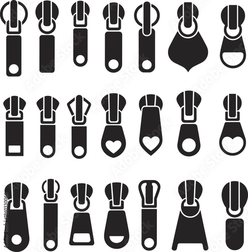 black and white fastener silhouettes, vector illustration pack for fashion, garment accessories, product design, and manufacturing