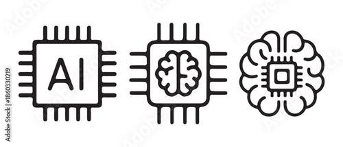 AI Chip and Brain Icons. Artificial Intelligence Evolution and Future Technology.