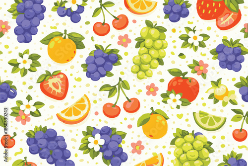 FreshBerryAndGrapeSummerSeamlessPattern