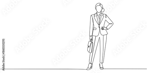 Continuous one single line drawing Confident businesswoman in formal suit icon vector illustration concept, business woman drawing illustration hand drawn continuous one line