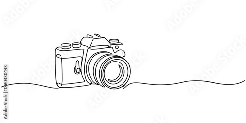Continuous one line drawing of film camera line art transparent background vector illustration, Camera one continuous line drawing vector illustration, One continuous editable line drawing.
