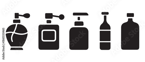 Collection of Cosmetic and Beverage Bottles Icons, Vector Illustration.
